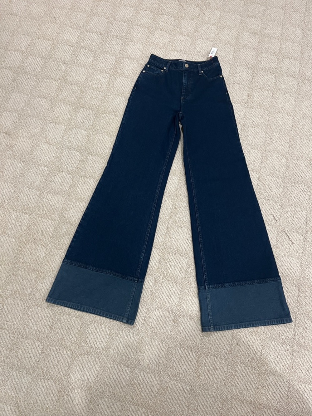 Alice and Olivia Wide Leg Contrast Hem Jeans - Dark Blue